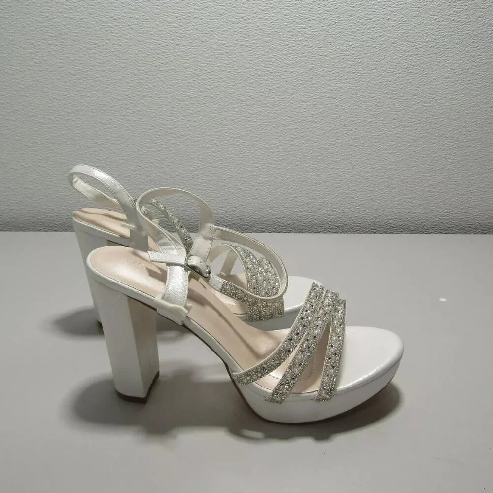 NEW GALINA Signature Peace Satin and Crystal Platform Heels Women's Size 9
